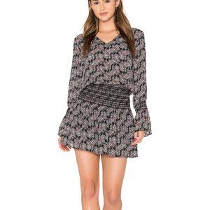 Derek Lam 10 Crosby Long Sleeve Smocked Skirt V Neck Dress